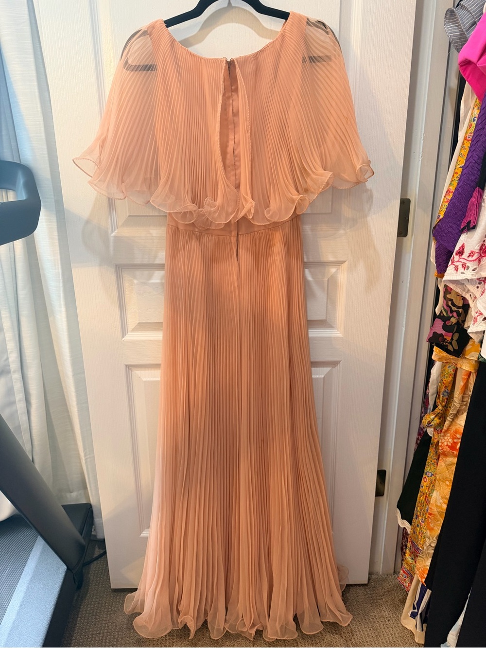 Vintage 1960โs Peach Pleated Chiffon Maxi Dress - Picture 2 of 13
